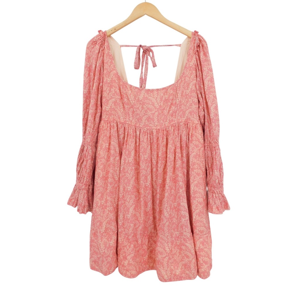 Pilcro Anthropologie Pink White Floral Puff Sleeve Babydoll Mini Dress‎ XL - Picture 2 of 7